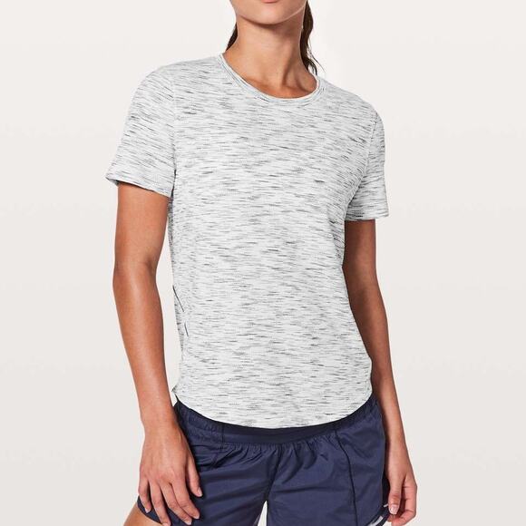 Lululemon Long Distance Short Sleeve Tiger Space Dye White Gray Athletic Shirt - Picture 1 of 11